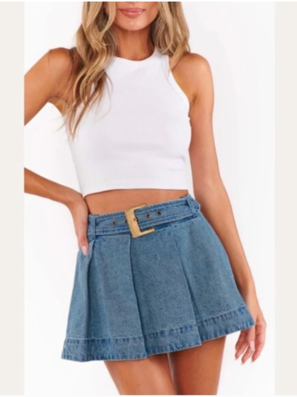 Show Me Your Mumu Lohan Denim Belted Jean Skort M NWT - Picture 4 of 9